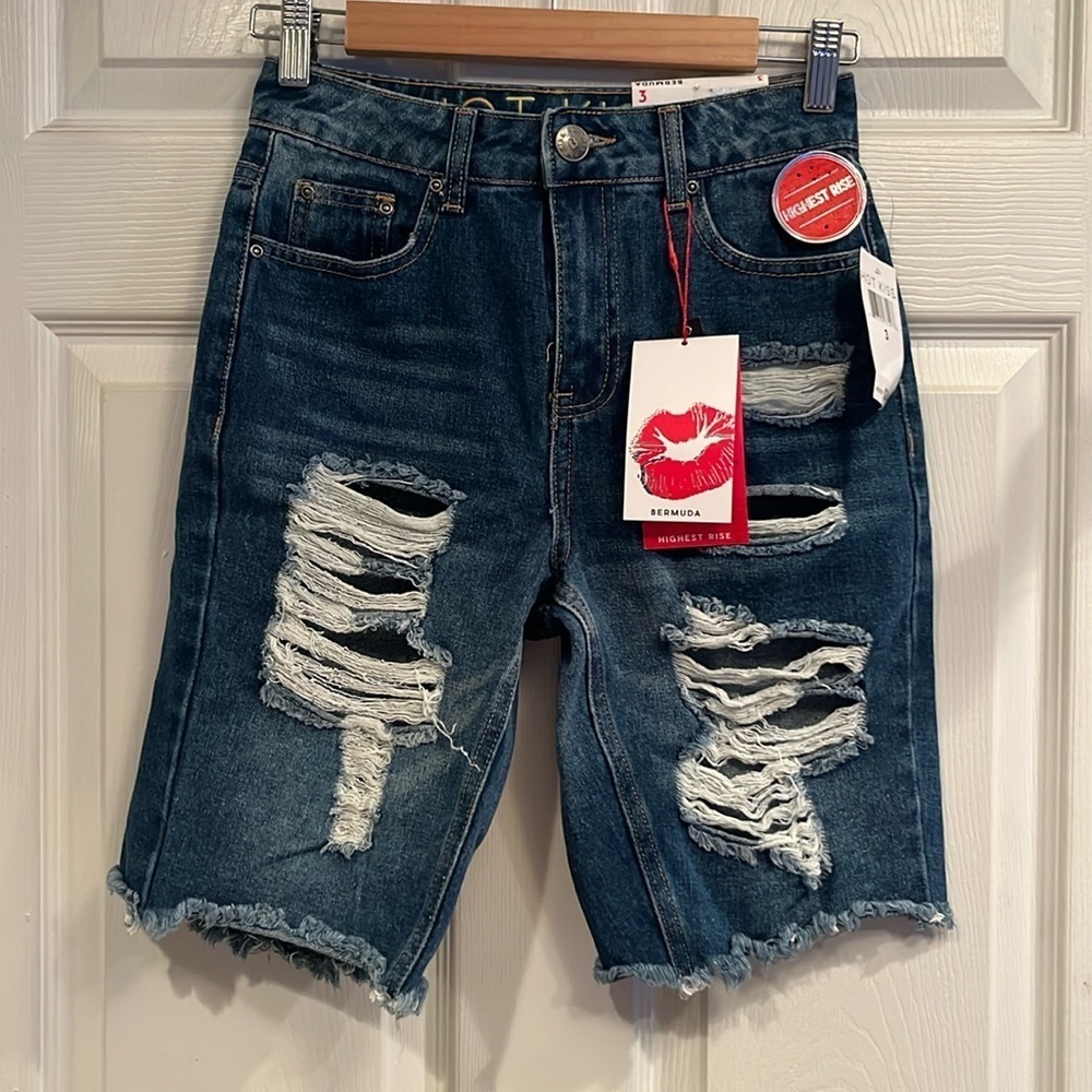 Hot Kiss brand size 3 highest rise Bermuda denim shorts- NWT